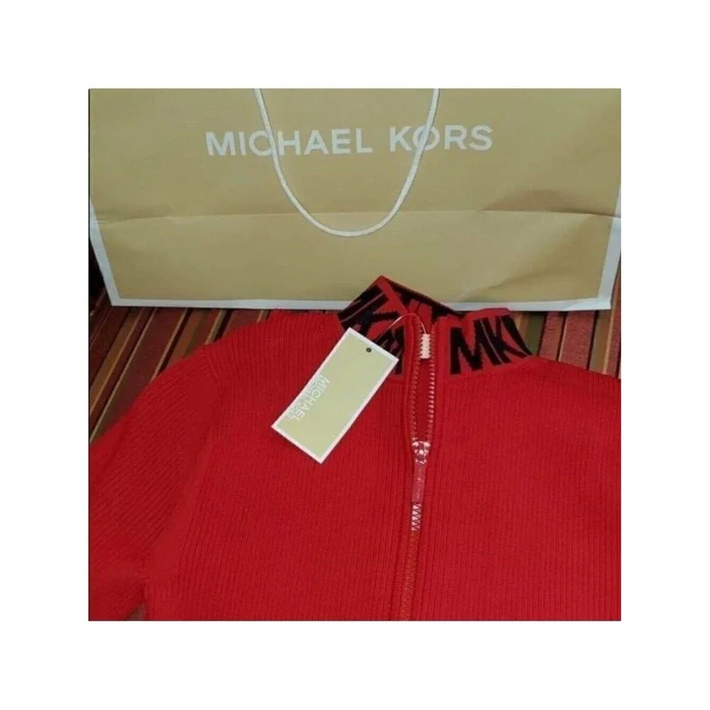Michael Kors Logo Ribbed Mock MK neck zip size M